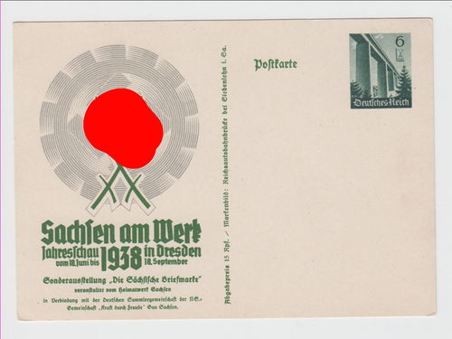 Sachsen am Werk Jahresschau in Dresden Sonderausstellung Briefmarke - Original Postkarte 3. Reich