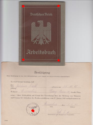 Arbeitsbuch Justine Barth / Eitlinger Bereich München ab 1936 Luftkreiskommando V