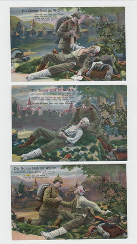 3 Stück patriotische Postkarten Verwundeter Soldat Verwundung 1914/18