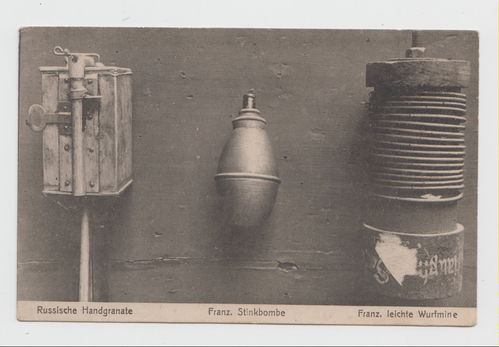 Handgranate Wurfmine Stinkbombe - Original Postkarte um WK1