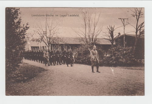 Landsturm Wache im Lager Lechfeld - Original Postkarte Feldpost