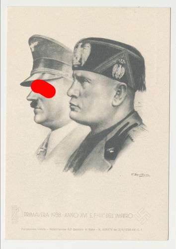Adolf Hitler mit Mussolini Postkarte Poststempel Napoli Italien 1938