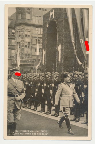 Adolf Hitler mit Mussolini Postkarte Poststempel Berlin 1937