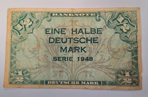 Banknote " Eine halbe deutsche Mark " Serie 1948