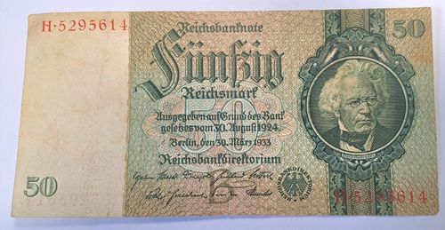 Banknote Fünzig Reichsmark Reichsbanknote 3. Reich