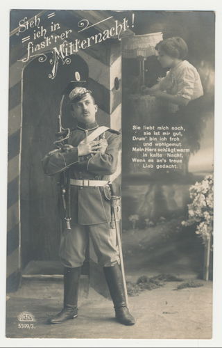 Patriotische Postkarte "Steh ich in finsterer Mitternacht" Karte von 1914