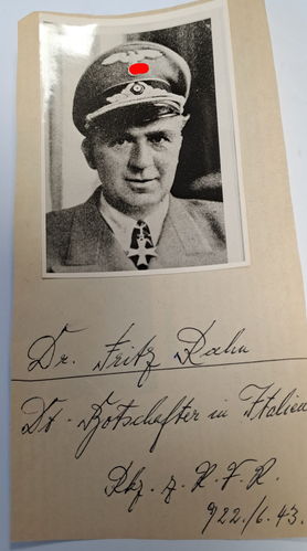 Dr Fritz Rahn Botschafter Italien Ritterkreuz zum KVK NACHKRIEGS Foto um 1960