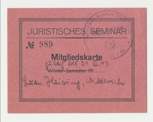 Mitgliedskarte Ausweis juristisches Seminar von 1943