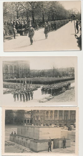 Wehrmacht Parade Aufmarsch im Hofgarten München - 3 Original Foto Postkarten 3. Reich