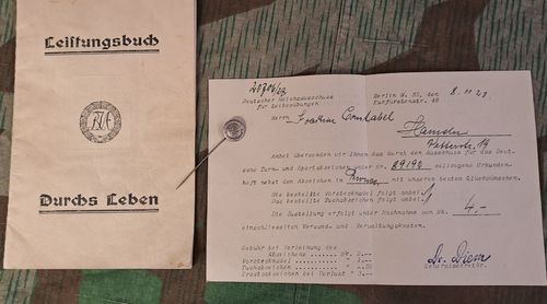 RJA Reichsjugend Abzeichen Leistungsbuch & Abzeichen 1927 Sport