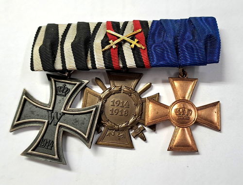 Ordenspange 1914/18 mit EK2 Eisernes Kreuz / Ehrenkreuz Frontkämpfer / Dienstauszeichnung XV Jahre