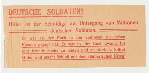 Russisches Sowjet Feind - Propaganda Flugblatt " Deutsche Soldaten ..." WK2