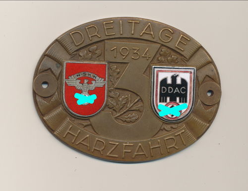 NSKK DDAC Teilnehmerplakette Dreitage - Harzfahrt 1934