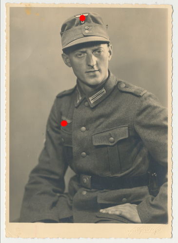 Wehrmacht Gebirgsjäger Bergmütze Edelweiss grosses Original Portrait Foto WK2
