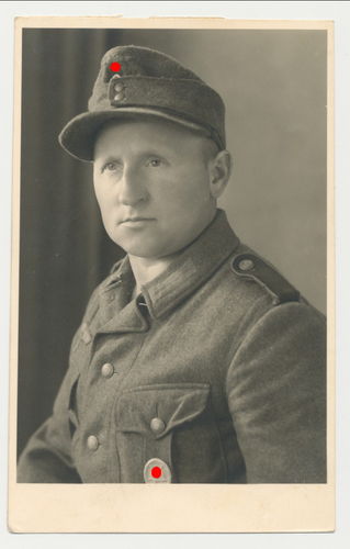 Wehrmacht Soldat Feldmütze Verwundetenabzeichen Silber Original Portrait Foto WK2