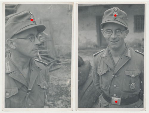 Wehrmacht Polizei Soldat mit Feldmütze DRL Sportabzeichen 2x Original Portrait Foto WK2
