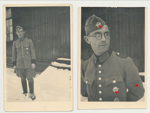 Wehrmacht Polizei Soldat Feldmütze mit GAUSIEGER Abzeichen 2x Original Foto WK2