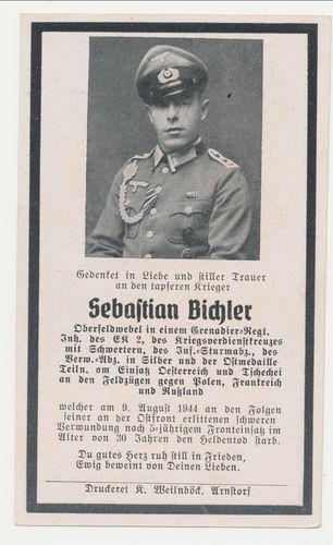 Sterbebild Oberfeldwebel Bichler & HISTORY Inf Rgt 557 Gren Rgt 273 Soldatenfriehof Königsberg 1944