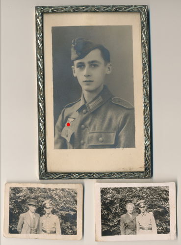 Gerahmtes Original Portrait Foto junger Wehrmacht Soldat WK2 mit 2 zusätzlichen Foto