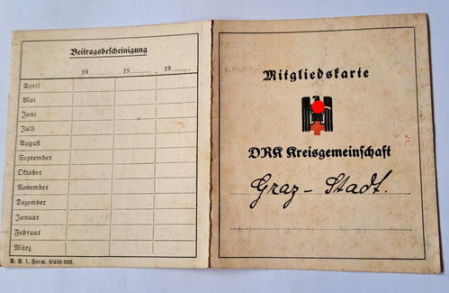 Deutsches Rotes Kreuz Ausweis DRK Kreisgemeinschaft Graz - Stadt Österreich 1940