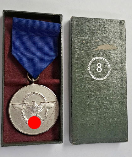 Polizei Dienstauszeichnung Medaille 8 Jahre Dienstzeit in Verleihungsschachtel WK2