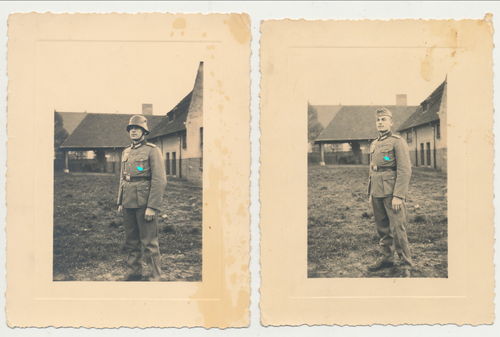 Wehrmacht Soldat mit WK1 Stahlhelm SA Sportabzeichen - 2 Original Foto WK2