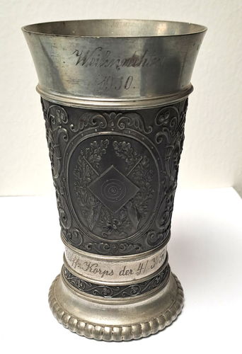 Schiess Preis Pokal Zinn Becher des Unteroffizier Korps 4./ Infanterie Rgt 19 zu Weihnachten 1930