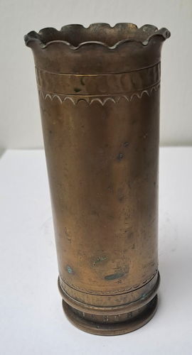 Grabenkunst Granate Hülse Kartusche als Vase umgearbeitet graviert " Lieschen " wohl 3,5cm Pak