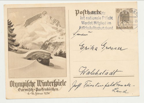 Olympische Winterspiele Olympiade Garmisch Partenkirchen 1936 - Original Postkarte 3. Reich
