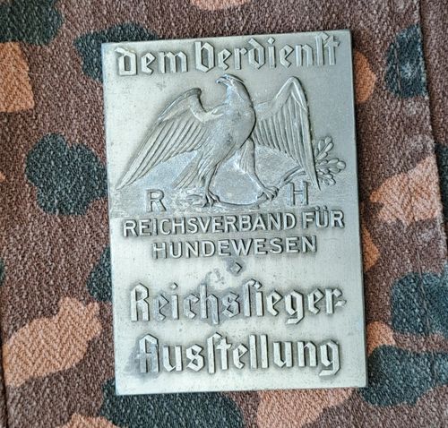 Plakette zum Verdienst im Reichsverband für Hunde - Wesen Reichssieger Austellung 3. Reich