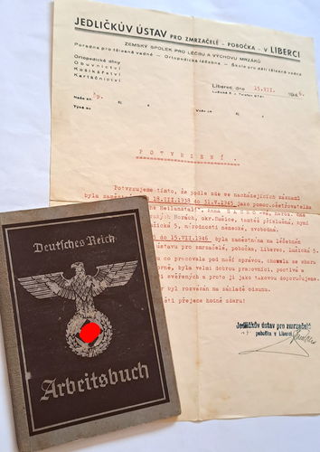 Deutsches Reich Arbeitsbuch Anna Sasso aus Eisenstein Reichenberg Sudetenland