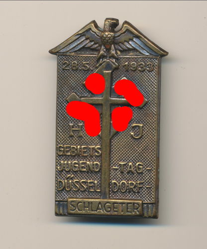 HJ Hitlerjugend Gebiets - Jugend Tag Düsseldorf Schlageter Abzeichen 1939