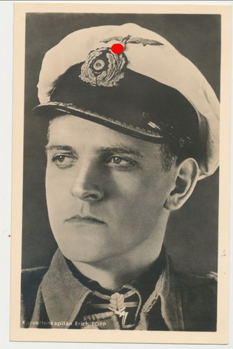 U - Boot Kriegsmarine Photo Hoffmann Postkarte Korvettenkapitän Erich Topp Ritterkeuz EL Schwerter