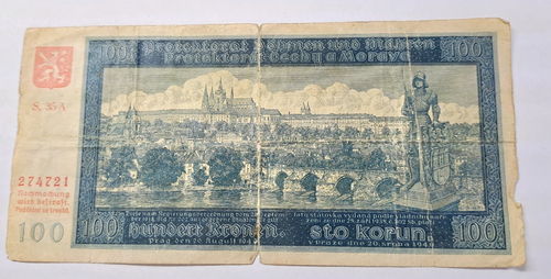 Protektorat Böhmen und Mähren Banknote Hundert Kronen 1940