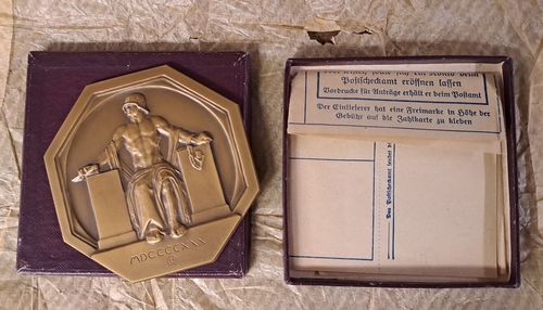 Friedrich Alexander Universität Erlangen Einweihung Gefallenen Denkmal Bronze Plakette 1930 in Etui