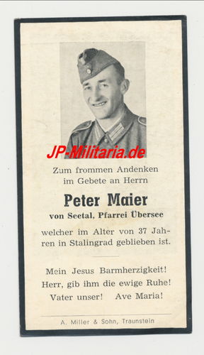 Sterbebild Peter Müller aus Übersee gefallen in Stalingrad WK2
