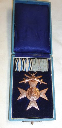 Bayern MVK Militärverdienstkreuz Merenti 1866 mit 2er Feldspange in Verleihungsschachtel Etui