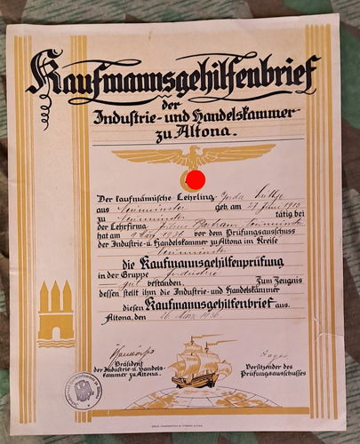 Grosser Kaufmanns Gehilfen Brief Industrie & Handelskammer zu Altona Gerda Lüthje 1936