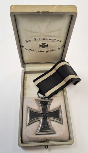 EK2 Eisernes Kreuz 2. Klasse 1914 in Schachtel Etui " Zur Erinnerung an Deutschlands grosse Zeit "