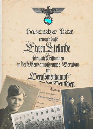 Reichsberufswettkampf Gruppe Bergbau HJ Hitlerjugend Ehren Urkunde 1938 Habersetzer Peissenberg