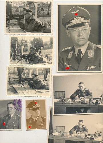 Deutscher Luftwaffe Offizier MG Maschinengewehr schiessen und Portraits - 8 Original Foto WK2