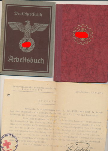 Arbeitsbuch & DAF Buch Heeres - Stabshelferin STENO Lazarett Adelholzen Alzing 1945