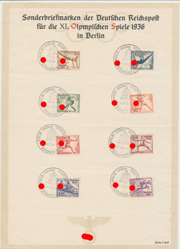 Olympiade Sonder - Briefmarken Block der XI. Olympischen Spiele Berlin 1936