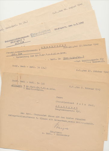 Übersendungsschreiben für Oberstleutnant KVK 2.Kl. / KVK 1.Kl / Ostmedaille Radfahr Wach Btl. 50