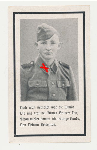 Waffen SS Sterbebild 18-jähriger SS Mann Bauer Kopfschuss Juli 1944 Frankreich ( Normandie ? )