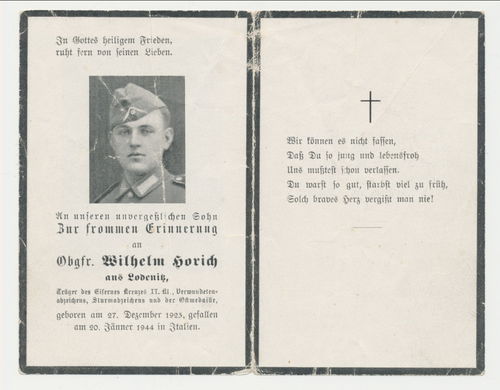 Italien Schlachtfeld Sterbebild Horich Aufklärungs Abt 44 Kavallerie Abt 11 Tod Castelforte 1944