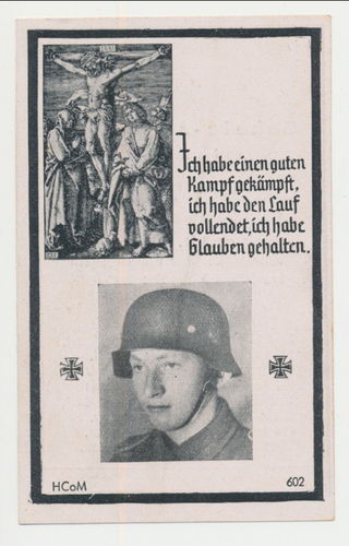 Ostfront Sterbebild 19-jähriger Georg Westner mit Stahlhelm im Bild gefallen bei Witebsk Jan 1944