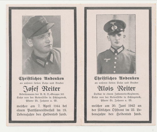 Sterbebild Brüder Reiter RAD Abt 1/340 Tod Partisanen 1944 & Art Rgt 22 Sewastopol & Daten Historie