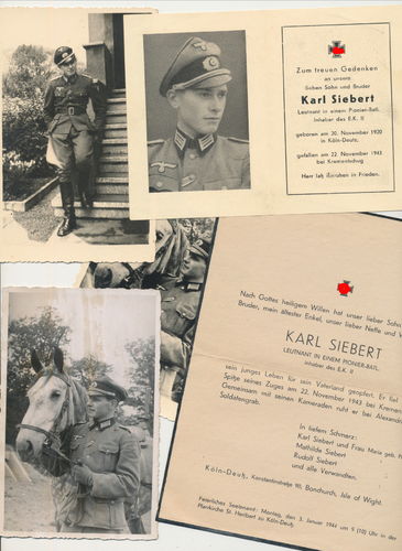 Sterbebid 3 Fotos Sterbeanzeige Offizier Karl Siebert Pionier Btl 376 gefallen bei Krementschug 1943