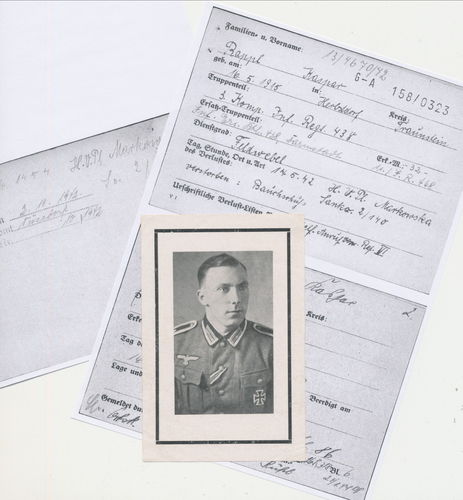 Sterbebild Kaspar Rappl mit Inf Rgt 438 EK1 im Bild gefallen Krim Kertsch 1942 mit Historie